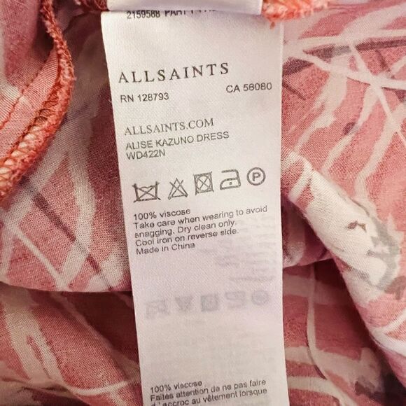 Allsaints Women's Red 3/4 Sleeves Katori Floral Button Front Shirt Dress - Picture 8 of 8